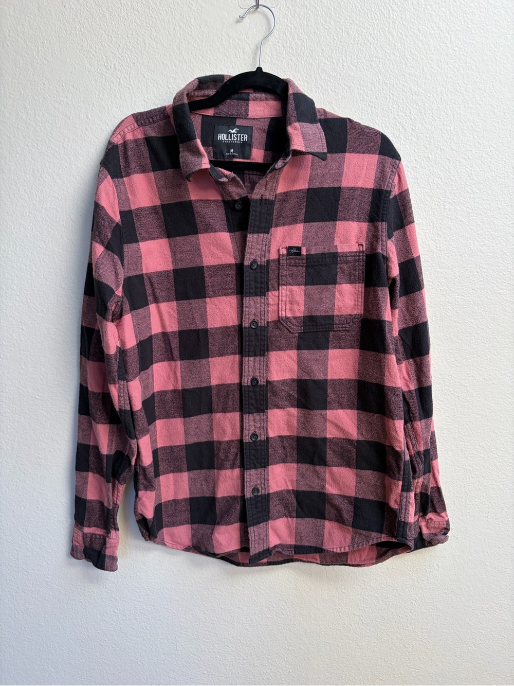 Hollister Men’s Pink and Black Buffalo Check Button-Up Shirt Sz medium